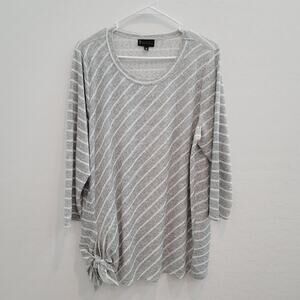 NWOT B Collection By Bobeau Gray & White Striped Blouse Top Women's Size 1X
